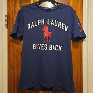 Polo Ralph Lauren Gives Back Volunteer Men's Navy and Red Graphic Tee Sz Med